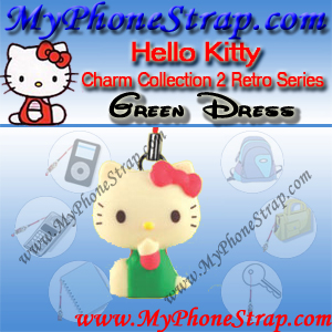 HELLO KITTY GREEN DRESS BY TOMY ... US FIGURE CHARM COLLECTION 2 RETRO SERIES DETAIL